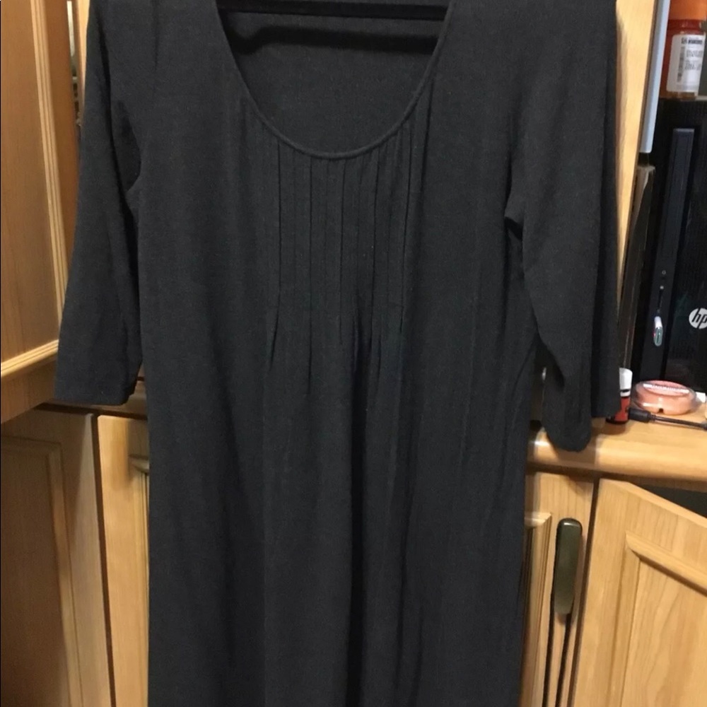 Eileen Fisher gray knit dress tucks front Size M